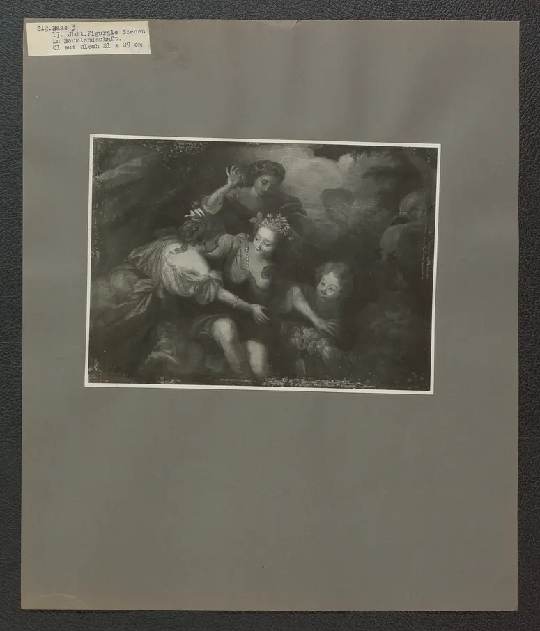 Figurale Szenen in Baumlandschaft, 17. Jhdt. Öl auf Blech. 21 x 29 cm