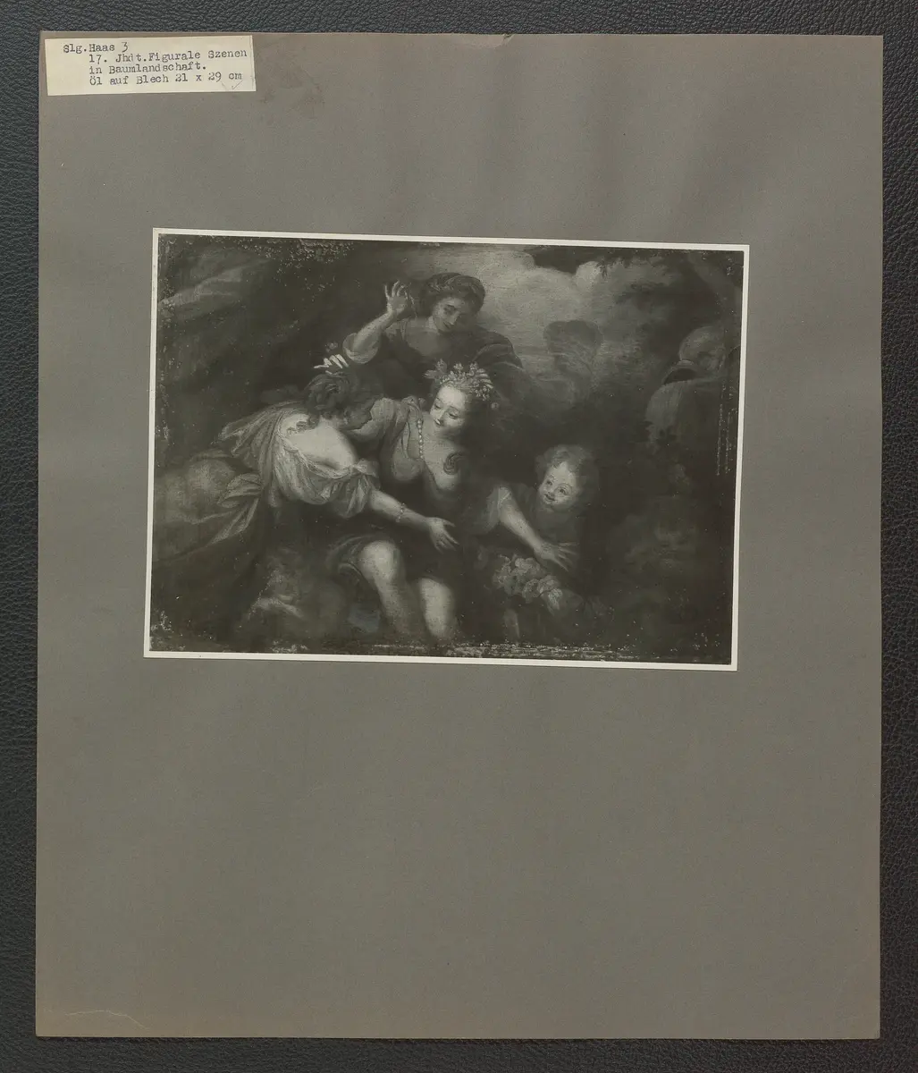 Figurale Szenen in Baumlandschaft, 17. Jhdt. Öl auf Blech. 21 x 29 cm