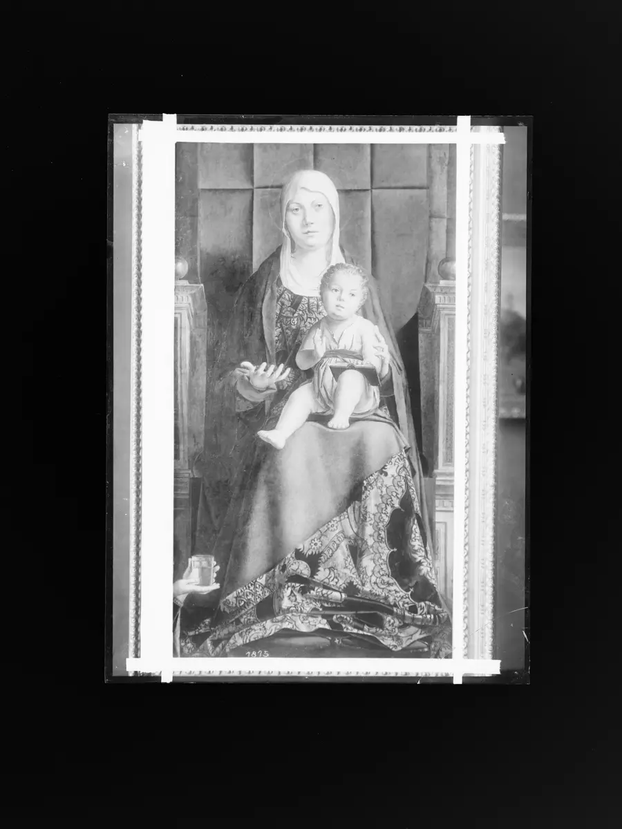 Maria mit Kind und den Hll. Nikolaus von Bari, Anastasia (?), Ursula, Dominikus und (vom Rahmen überschnitten) Helena