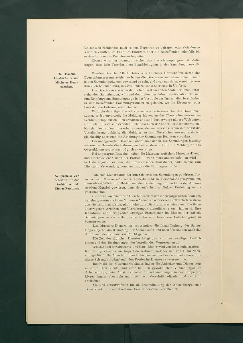Bestimmungen für den Dienstbetrieb in den kunsthistorischen Sammlungen des Allerhöchsten Kaiserhauses