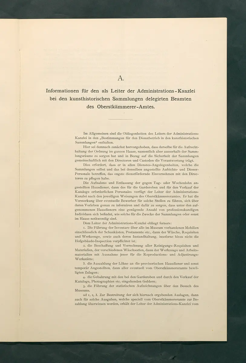 Bestimmungen für den Dienstbetrieb in den kunsthistorischen Sammlungen des Allerhöchsten Kaiserhauses