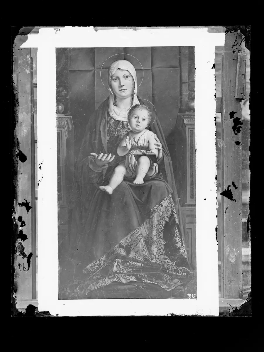Maria mit Kind und den Hll. Nikolaus von Bari, Anastasia (?), Ursula, Dominikus und (vom Rahmen überschnitten) Helena