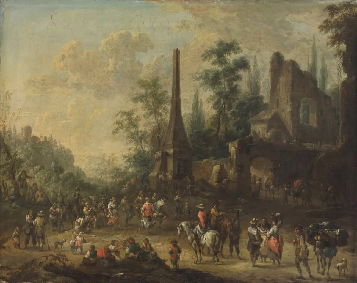 Landschaft mit tanzenden Bauern