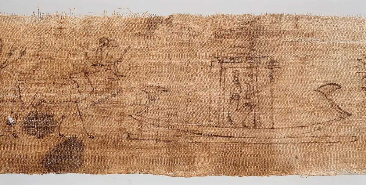 Mumienbinde, Zeichnungen auf Leinenrolle