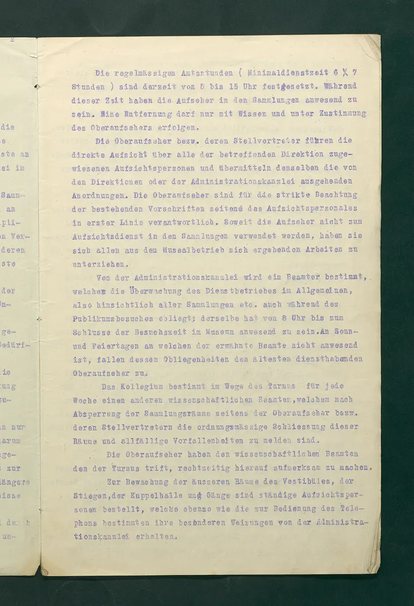 Dienstbestimmungen für das Aufsichtspersonal in den Sammlungen