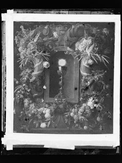 Eucharistie, von Fruchtgirlanden umgeben