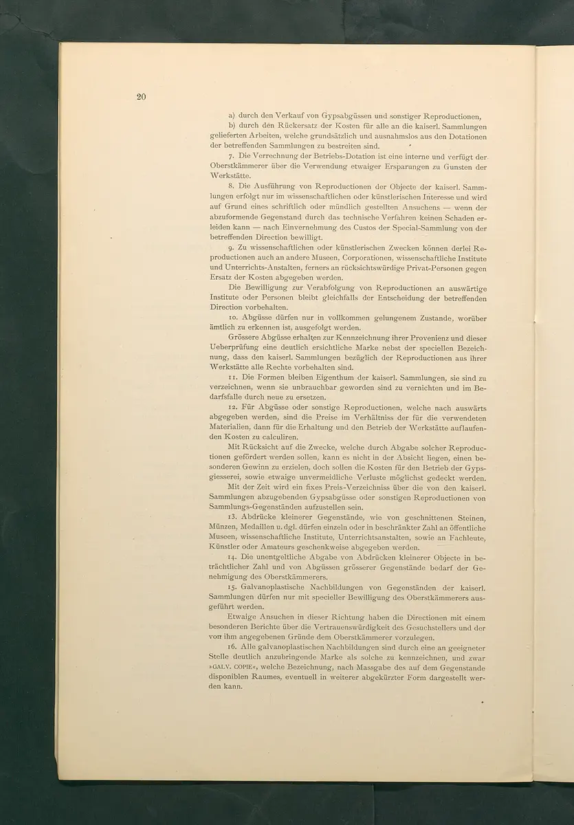 Bestimmungen für den Dienstbetrieb in den kunsthistorischen Sammlungen des Allerhöchsten Kaiserhauses