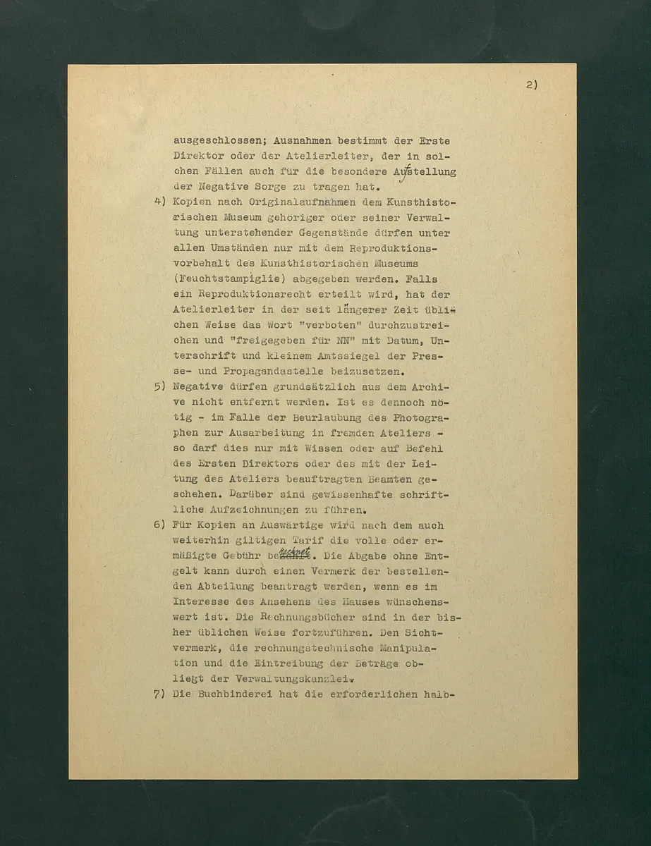 Dienstordnung für das photographische Atelier und Reproduktionsangelegenheiten