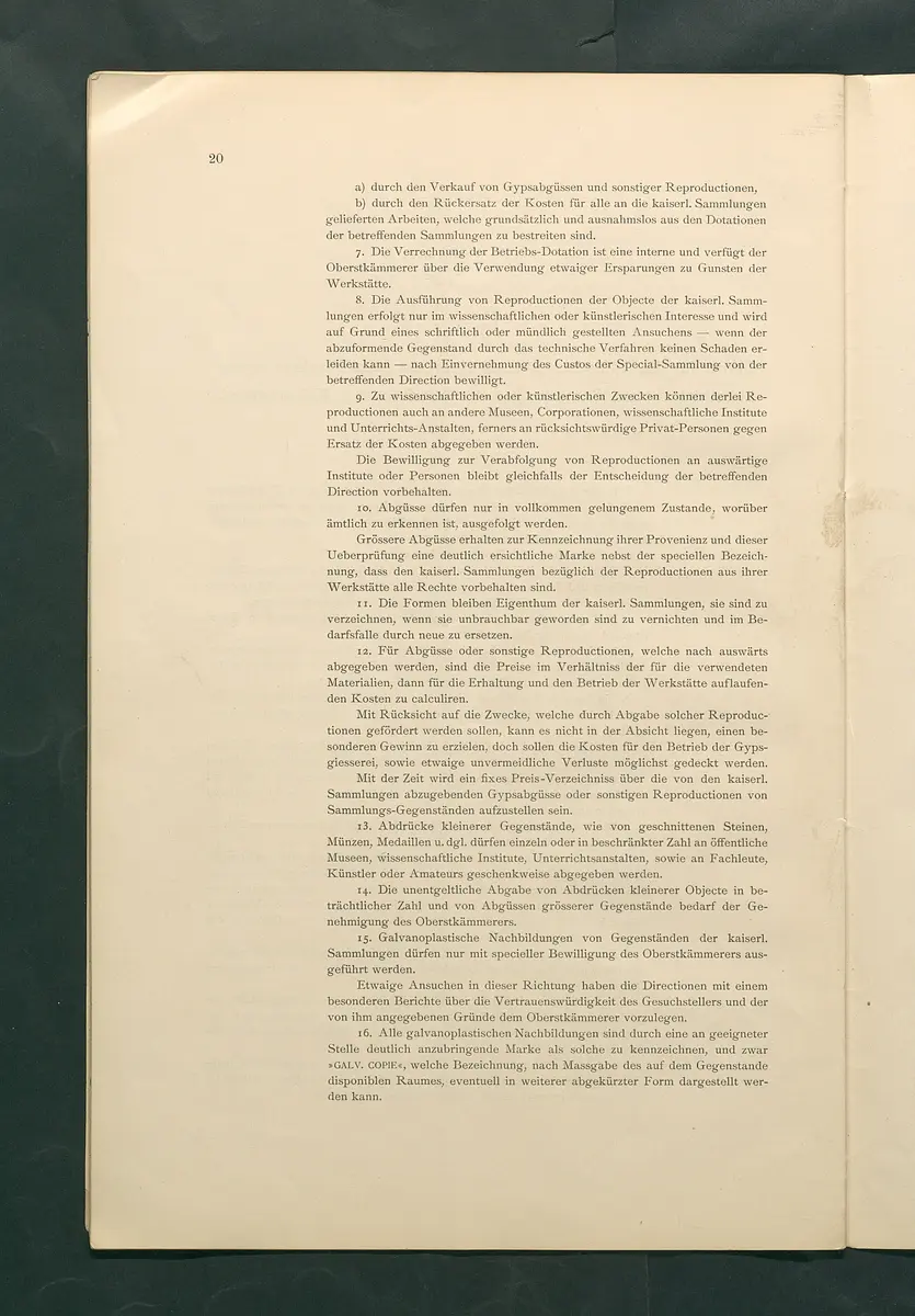 Bestimmungen für den Dienstbetrieb in den kunsthistorischen Sammlungen des Allerhöchsten Kaiserhauses