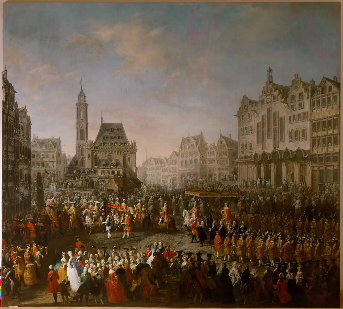 Der Krönungszug von Joseph II. (1741-1790) über den Römerberg in Frankfurt