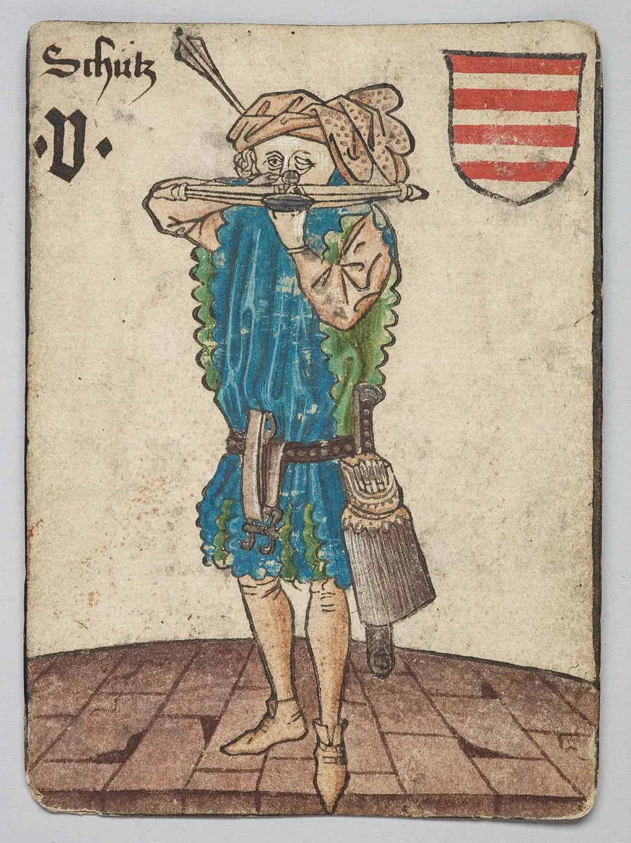Playing card, Hungary, Shooter (five), from the so-called Hofämterspiel