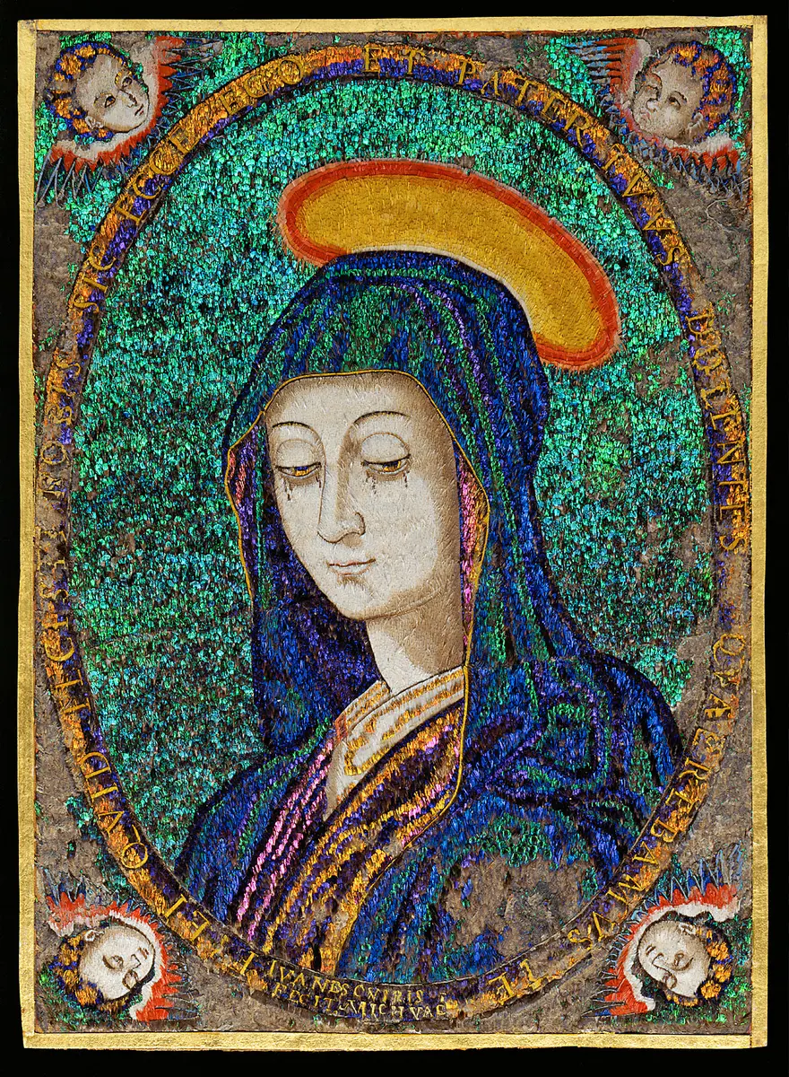Madonnenbild aus Federn