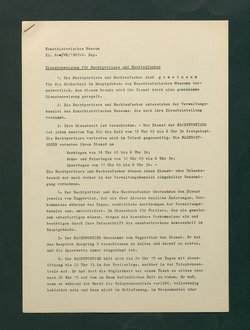 Dienstanweisungen für Postenaufseher, Portiere, die Telephonzentrale, Oberaufseher, Nachtportiere und Nachtaufseher, für den Wochendienst der Beamten und der Verwaltungskanzlei