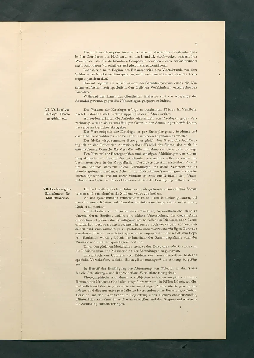 Bestimmungen für den Dienstbetrieb in den kunsthistorischen Sammlungen des Allerhöchsten Kaiserhauses
