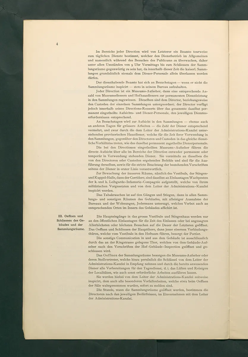 Bestimmungen für den Dienstbetrieb in den kunsthistorischen Sammlungen des Allerhöchsten Kaiserhauses