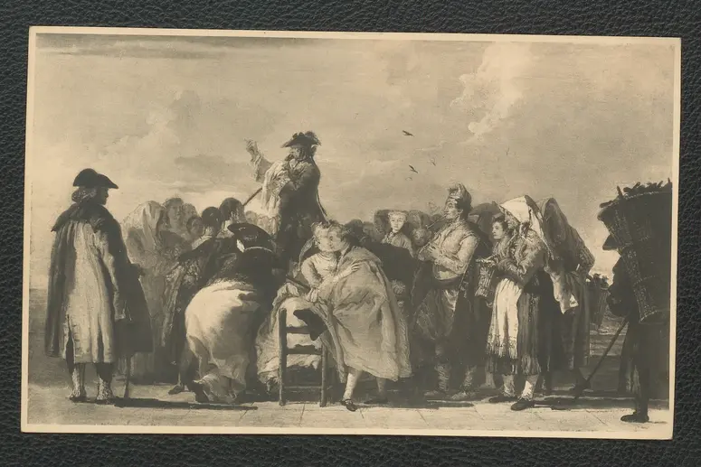 Tiepolo: Volksszene in Venedig. Öl-Leinwand 34,5 x 57,5 cm