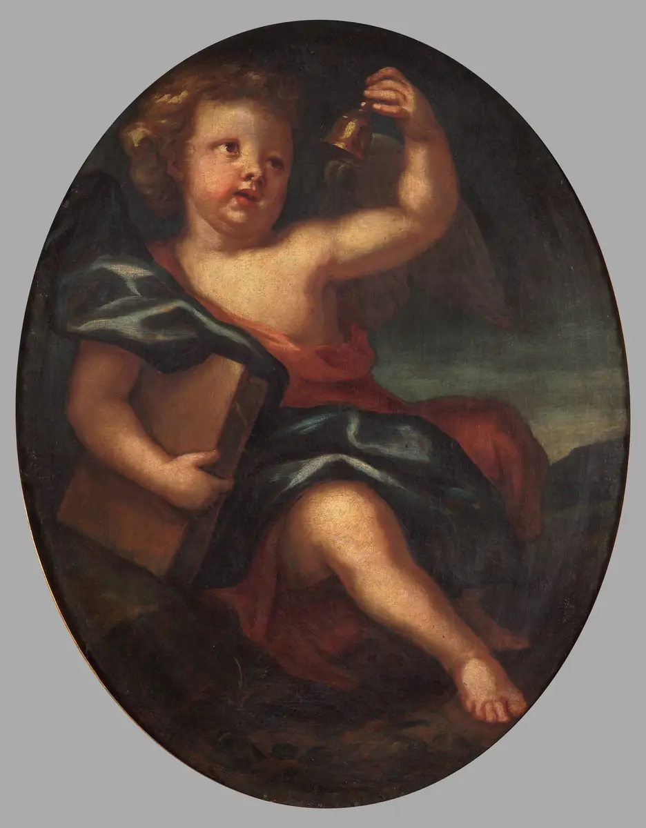 Putto mit Buch und Glocke