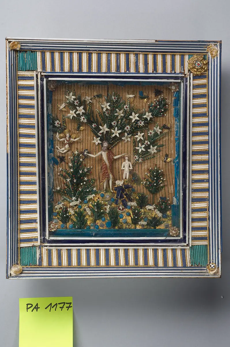Schmelzglasbild, Glasbild, Abraham opfert seinen Sohn Isaak, Abraham und Isaak