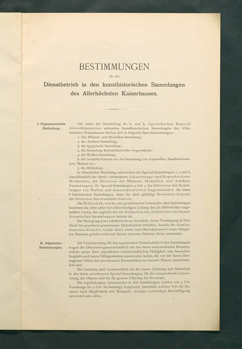 Bestimmungen für den Dienstbetrieb in den kunsthistorischen Sammlungen des Allerhöchsten Kaiserhauses