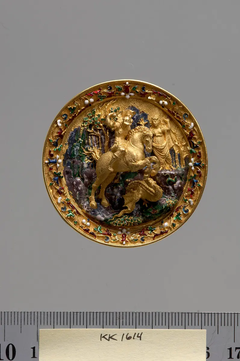 Hutmedaillon mit dem hl. Georg im Kampf mit dem Drachen