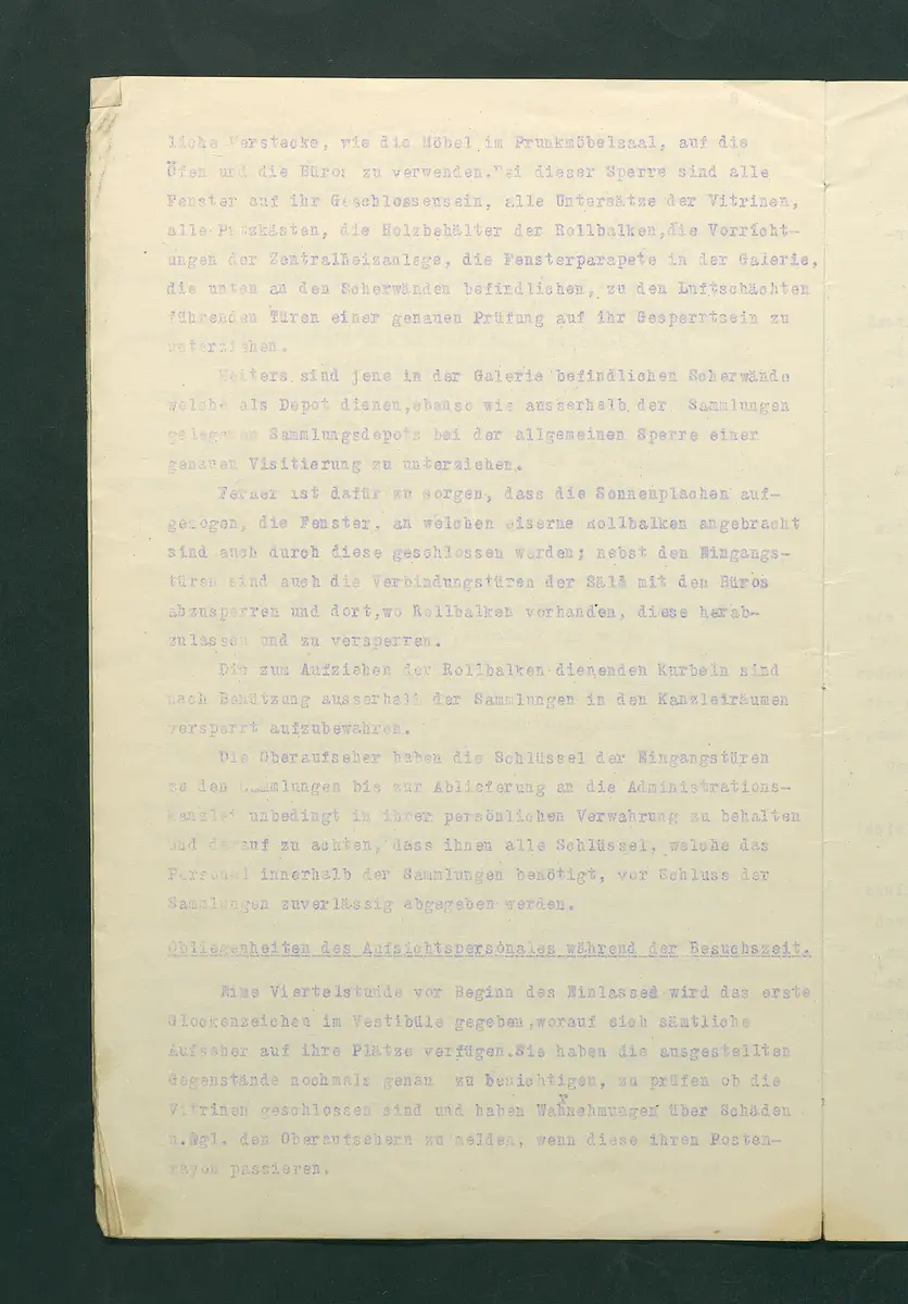 Dienstbestimmungen für das Aufsichtspersonal in den Sammlungen