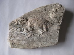 Fragment aus der rechten Hälfte einer Nillandschaft: Krokodil, zwei Enten