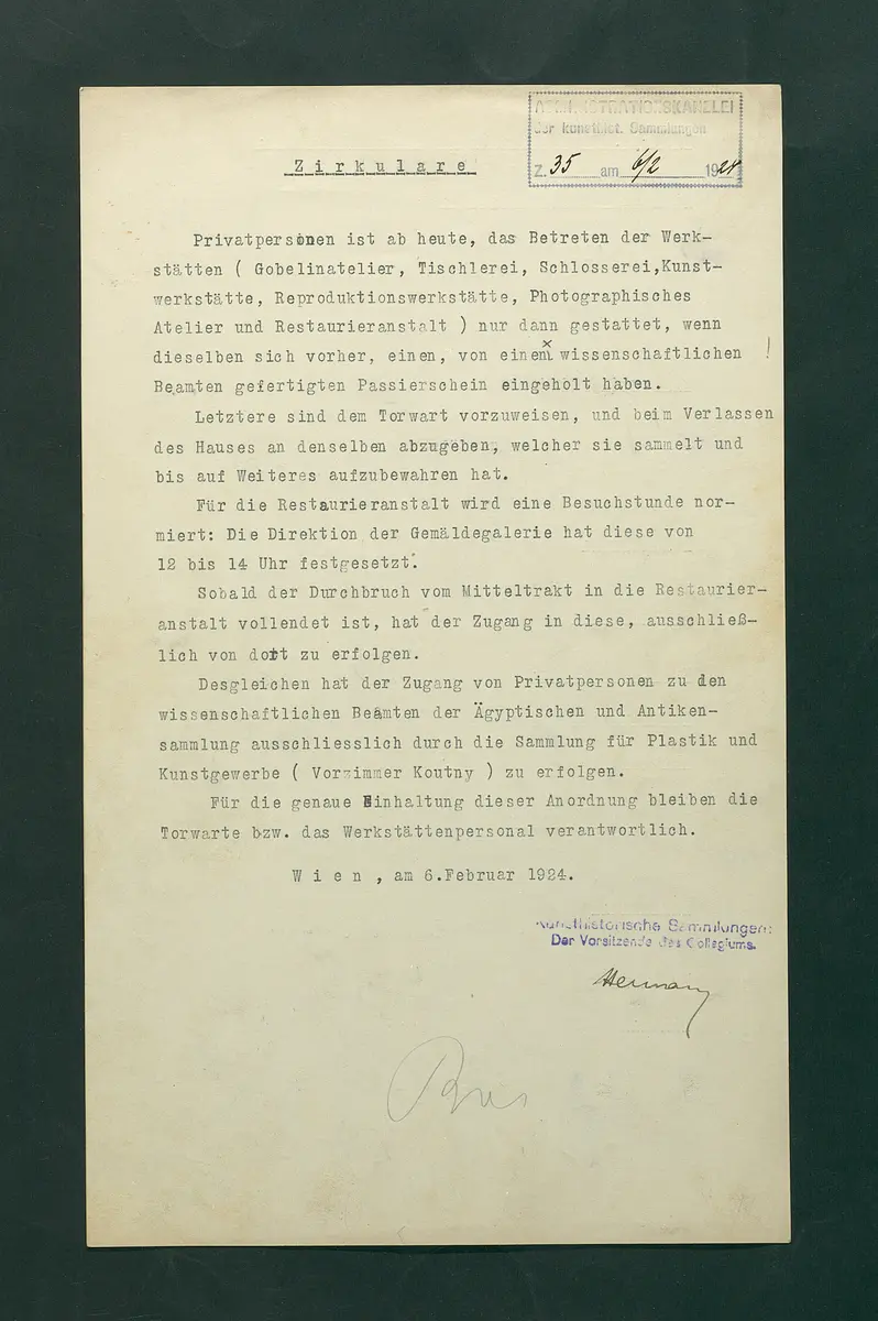 Anordnung an das Personal betreffend Passierscheinausgabe