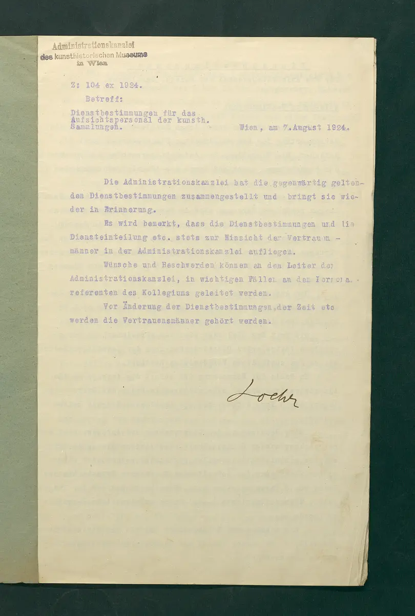 Dienstbestimmungen für das Aufsichtspersonal in den Sammlungen
