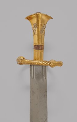 Landsknechtsschwert (sog. Katzbalger) mit Scheide für acht Messer und einen Pfriem