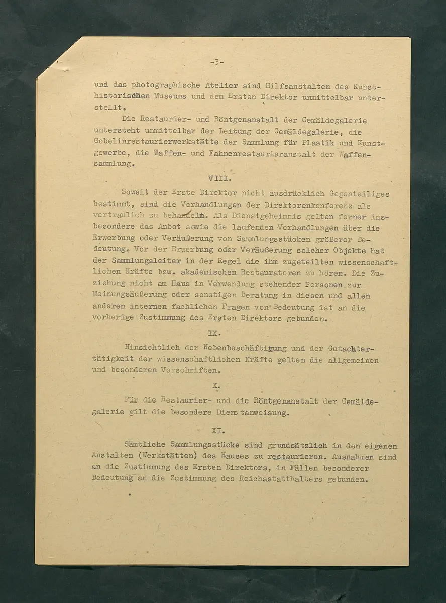 Dienstvorschrift für das Kunsthistorische Museum in Wien