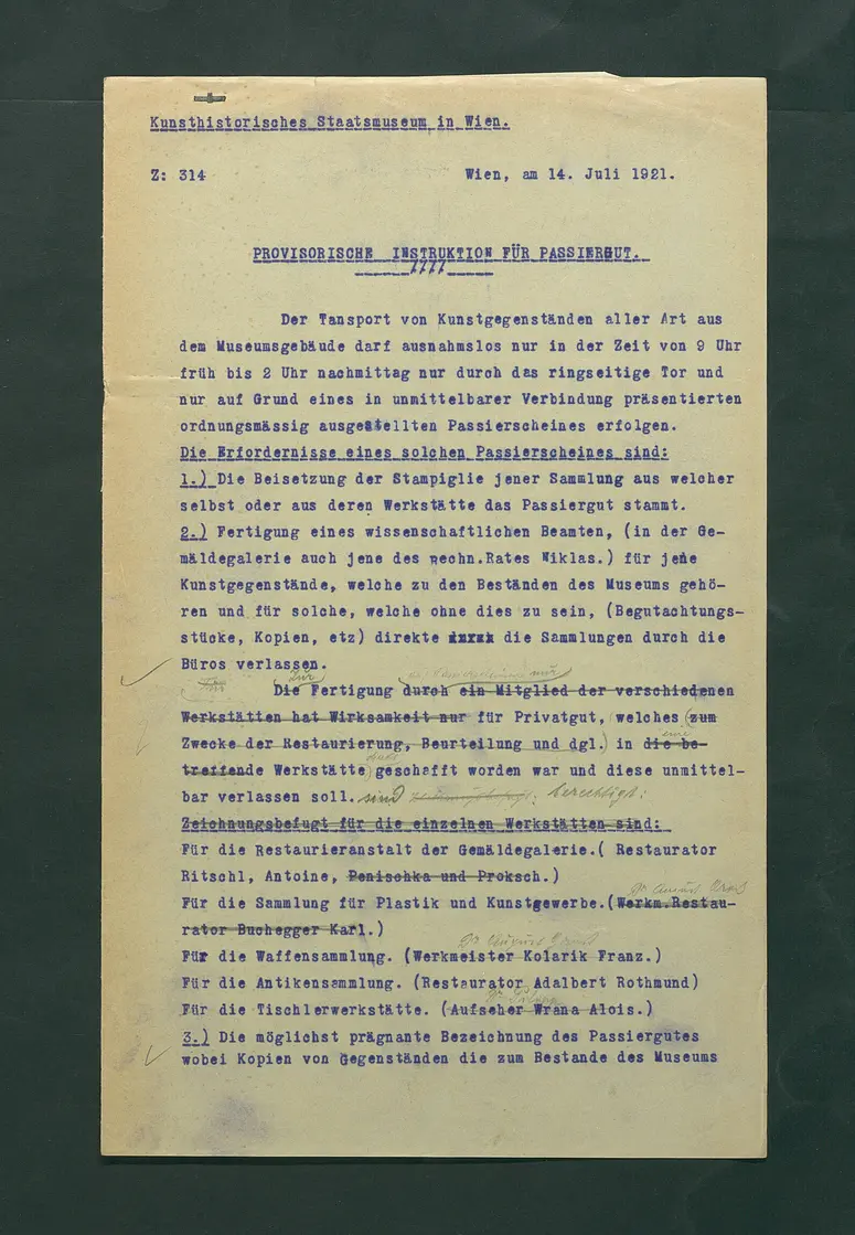 provisorische Instruktion für Passiergut