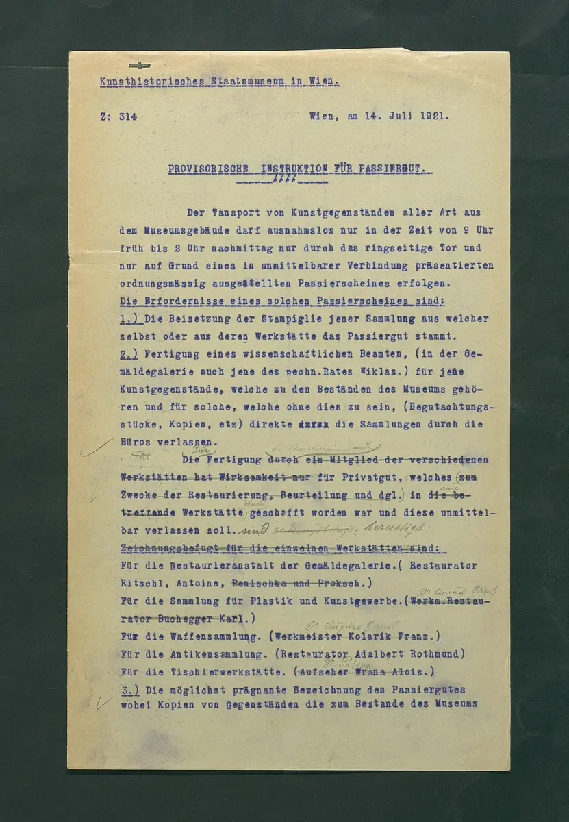 provisorische Instruktion für Passiergut