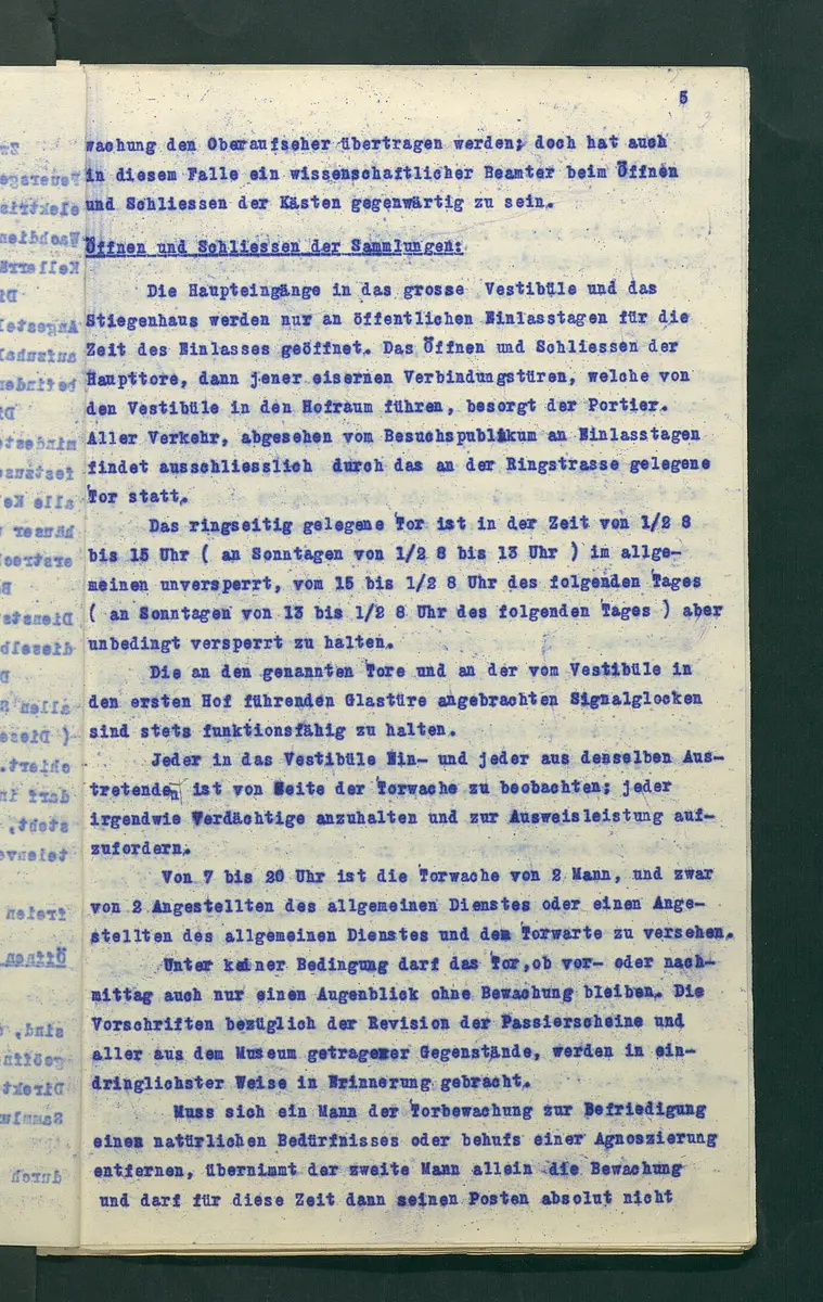 Dienstbestimmungen für das Aufsichtspersonal in den Sammlungen