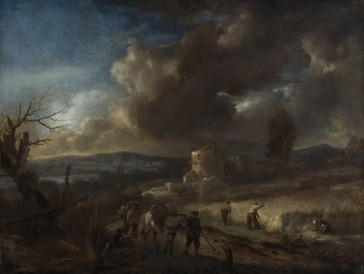Landschaft mit Kornernte