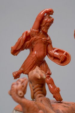 Statuette; Skulptur, Koralle, Naturalie, Herkules im Kampf mit der Hydra