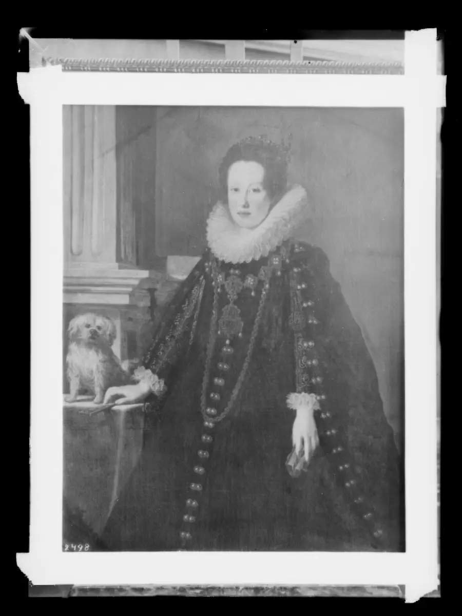 Anna de' Medici (1616-1676), Erzherzogin, mit einem Schoßhündchen, Dreiviertelporträt
