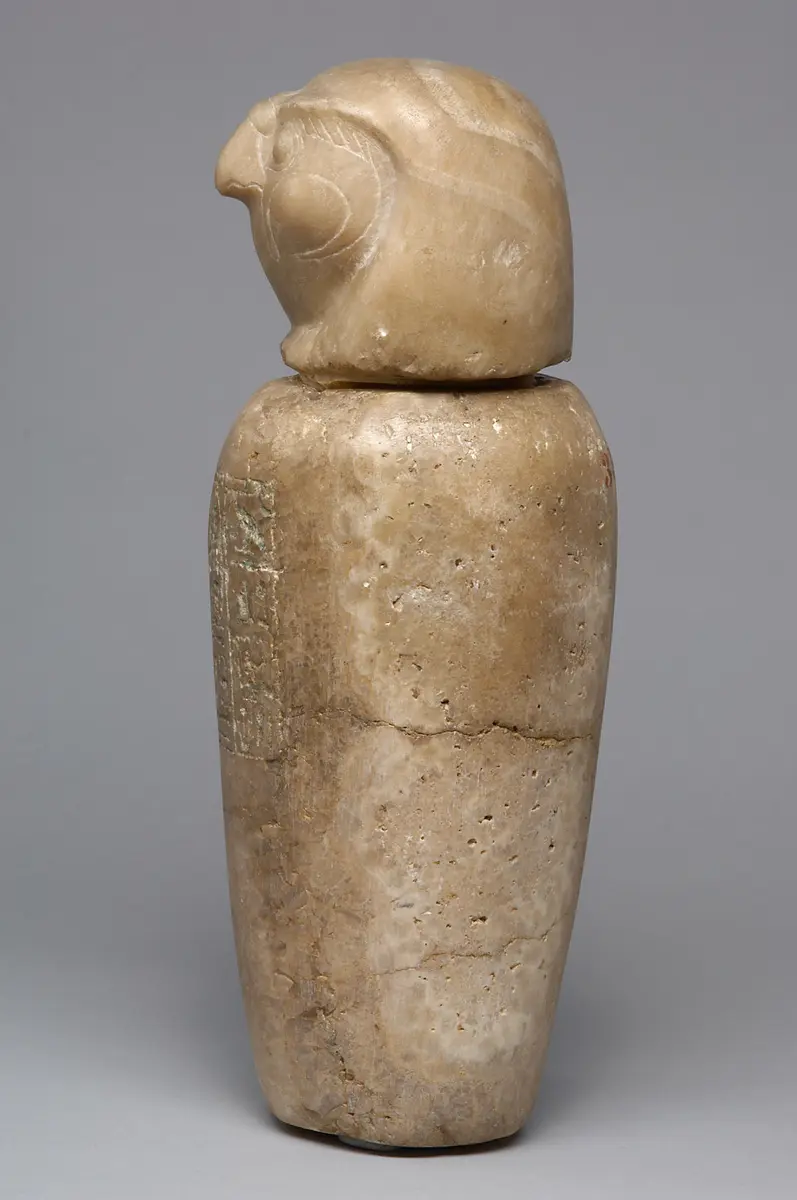 Kanope der Tjes-bastet-peret mit Deckel in Form eines Falkenkopfes
