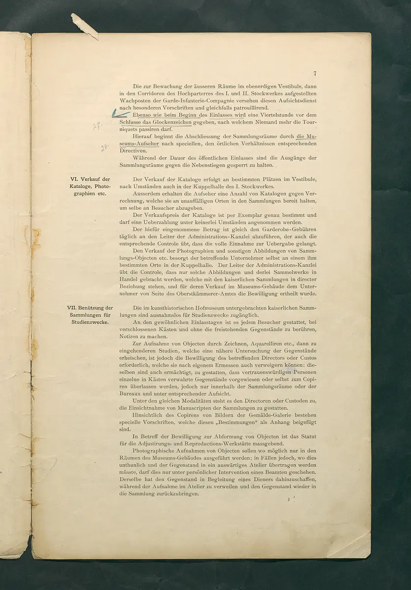 Bestimmungen für den Dienstbetrieb in den kunsthistorischen Sammlungen des Allerhöchsten Kaiserhauses