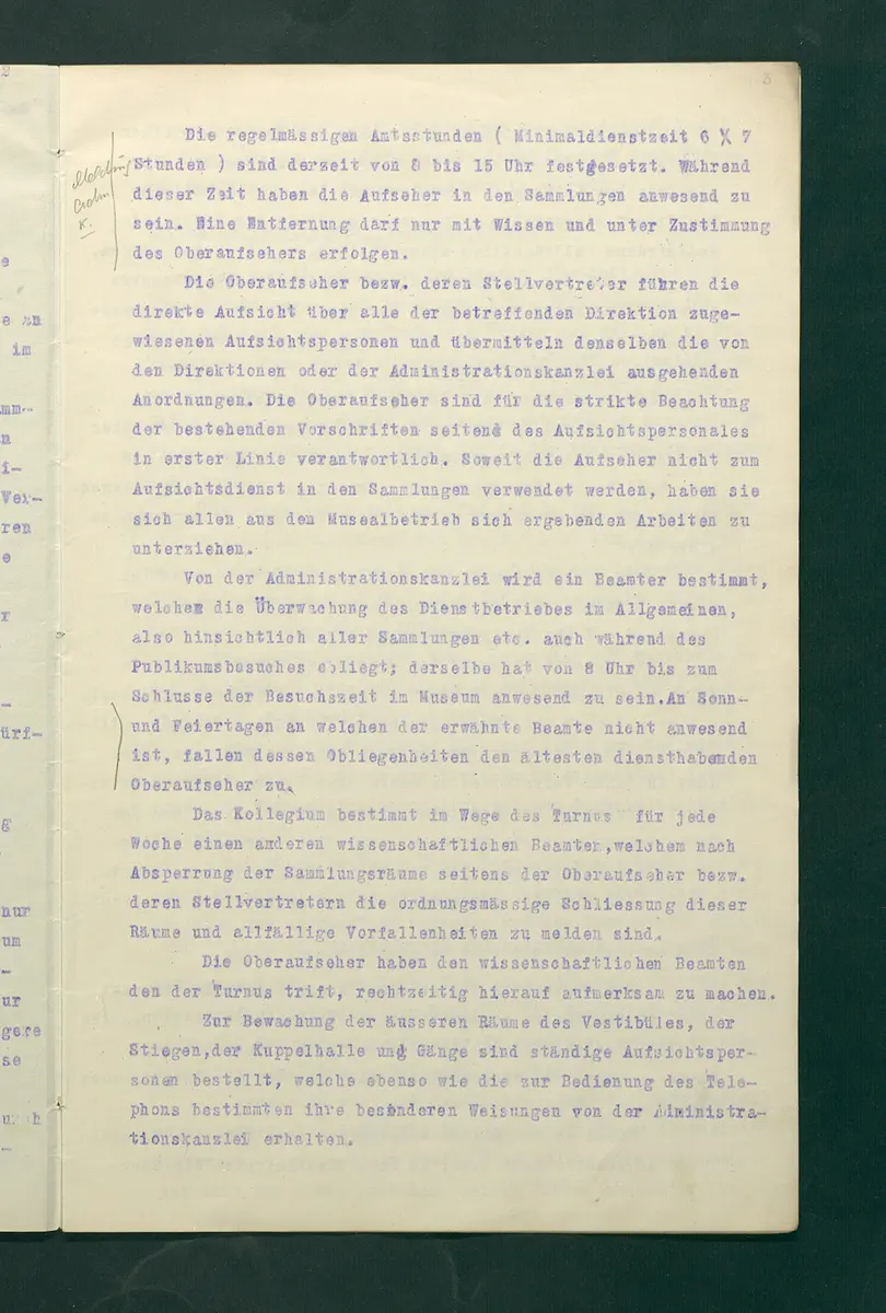 Dienstbestimmungen für das Aufsichtspersonal in den Sammlungen
