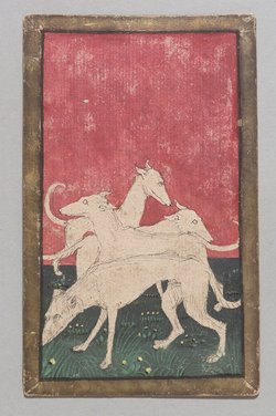 Spielkarte Jagdhunde Vier aus dem "Ambraser Hofjagdspiel"