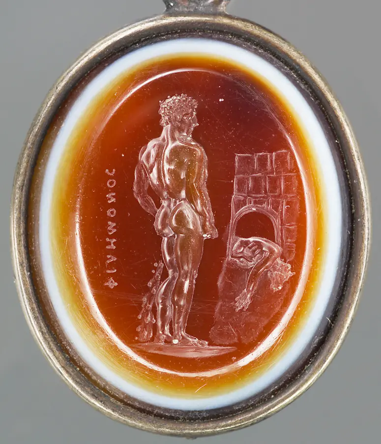 Theseus betrachtet den erlegten Minotaurus