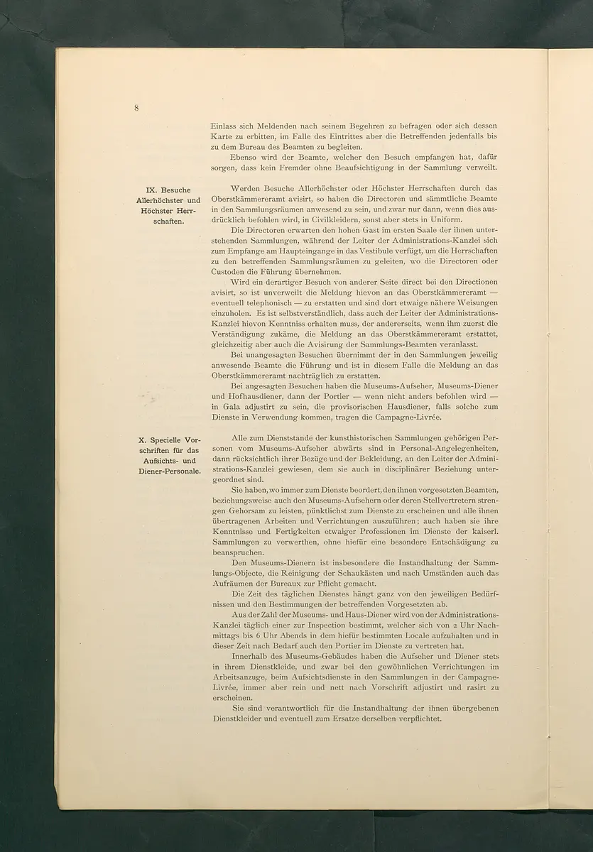 Bestimmungen für den Dienstbetrieb in den kunsthistorischen Sammlungen des Allerhöchsten Kaiserhauses