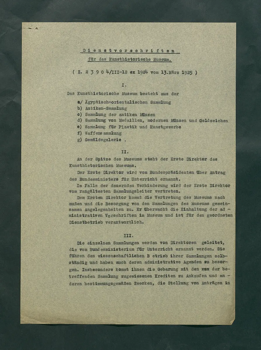 Dienstvorschriften für das Kunsthistorische Museum