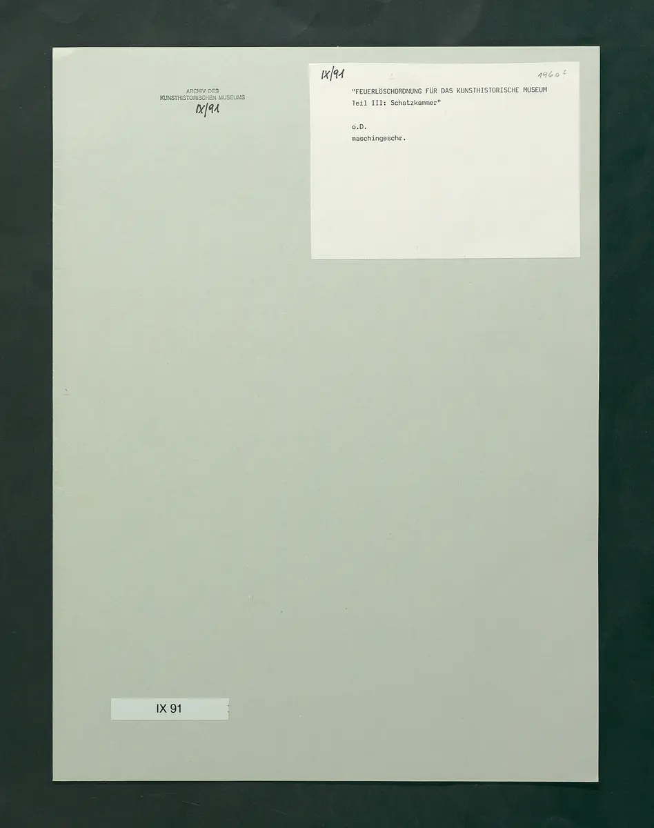 Feuerlöschordnung für das Kunsthistorische Museum, Teil III: Schatzkammer