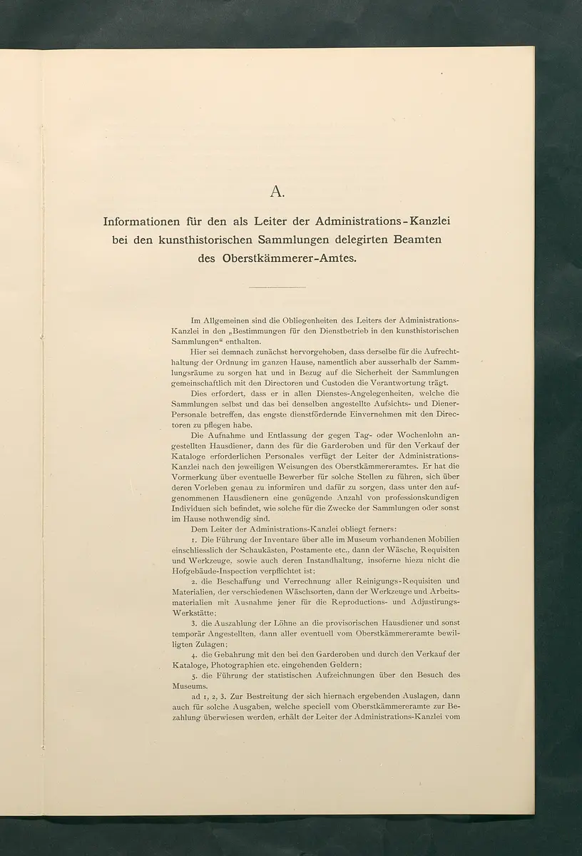 Bestimmungen für den Dienstbetrieb in den kunsthistorischen Sammlungen des Allerhöchsten Kaiserhauses