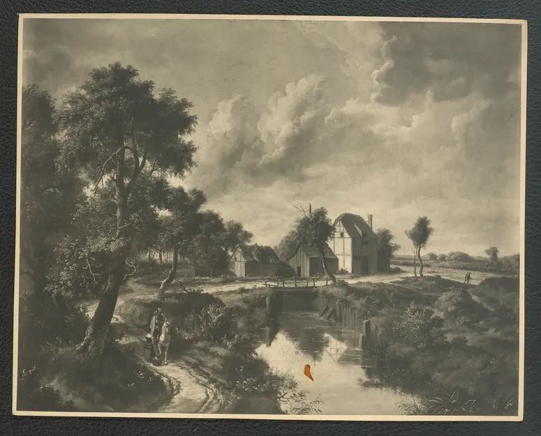M. Hobbema; Landschaft. Öl-Leinwand, 94,5 x 120 cm