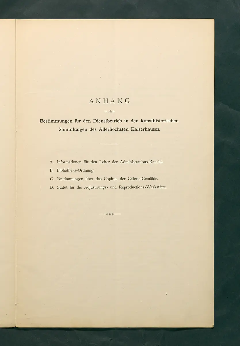 Bestimmungen für den Dienstbetrieb in den kunsthistorischen Sammlungen des Allerhöchsten Kaiserhauses