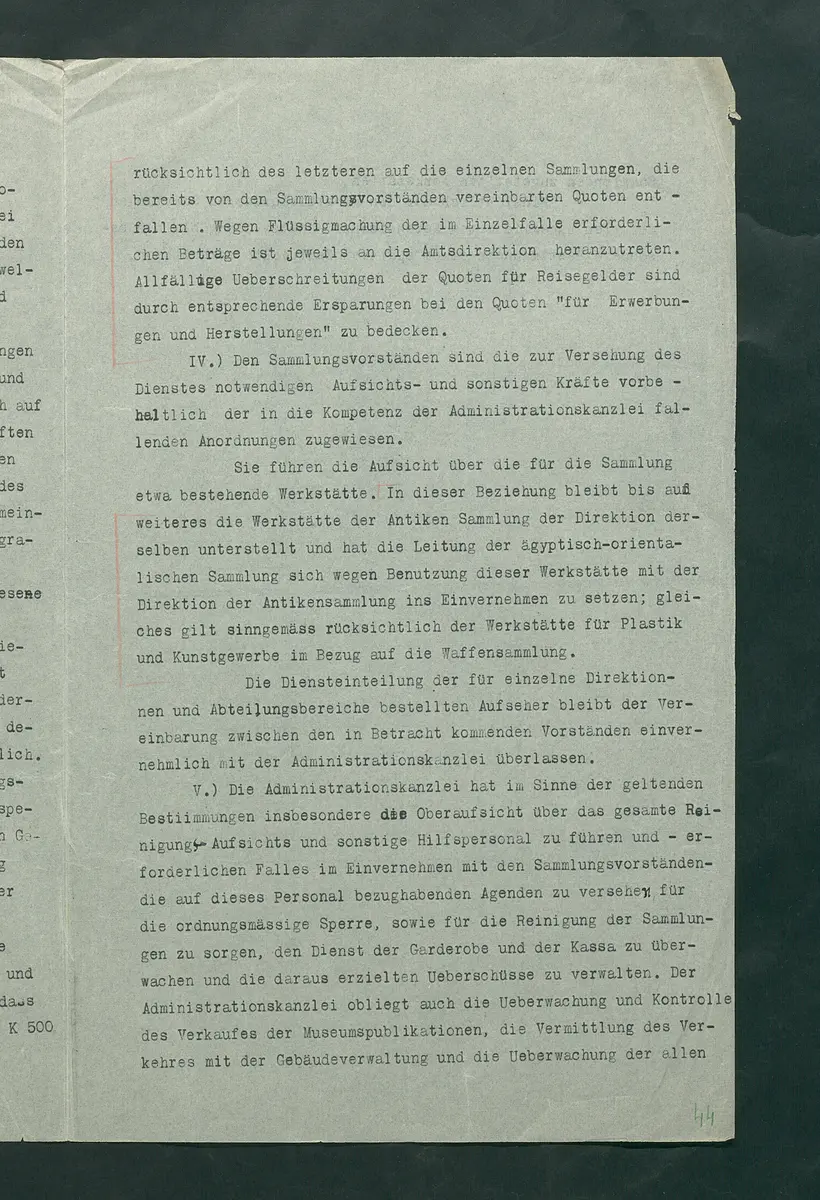 Provisorische Bestimmung für die Verwaltung der kunsthistorischen Sammlungen