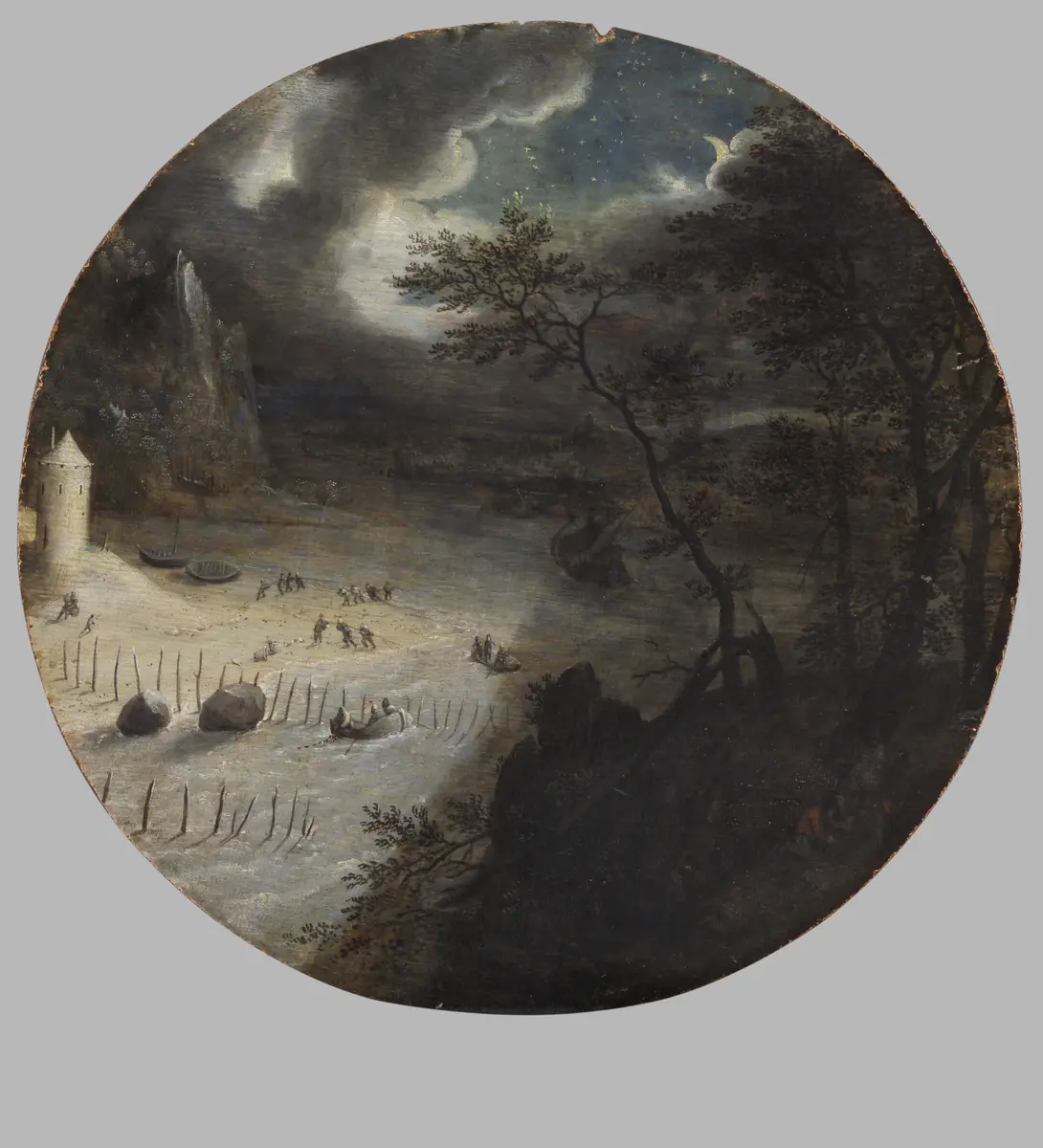 Nächtliche Landschaft mit Fischfang
