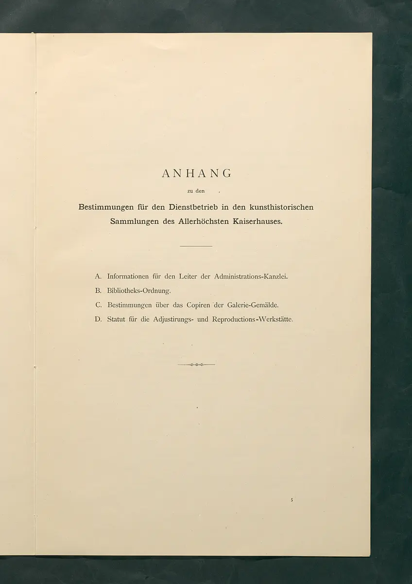 Bestimmungen für den Dienstbetrieb in den kunsthistorischen Sammlungen des Allerhöchsten Kaiserhauses
